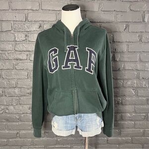GAP Vintage Arch Logo Full Zip Up Hooded Sweatshirt Sz Medium Campus Green
